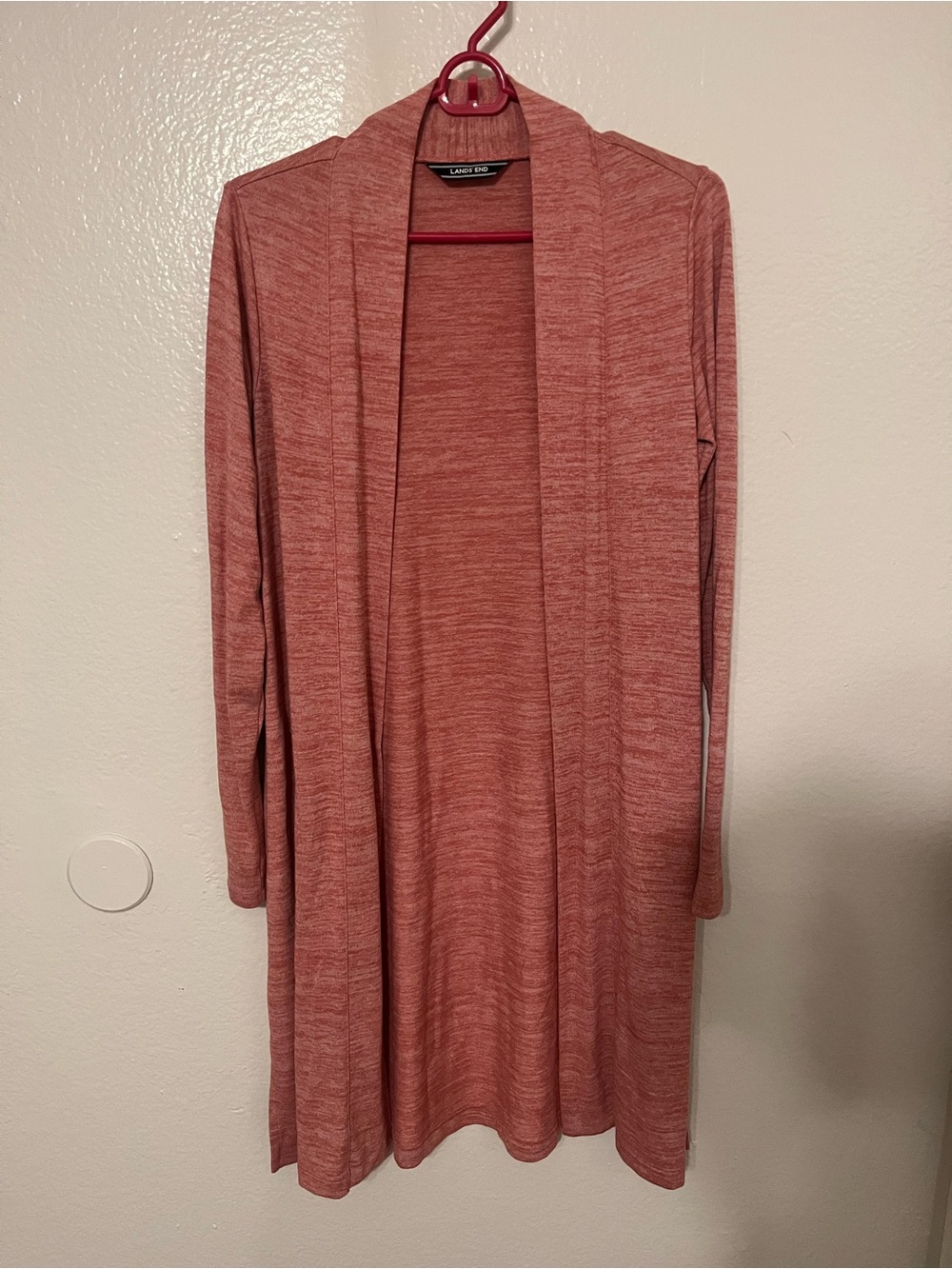 Lands' End Heathered Coral Open Cardigan